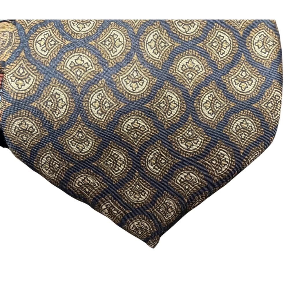 Envoy 100% Pure Silk Tie Navy Gold Crest Foulard Men Vintage